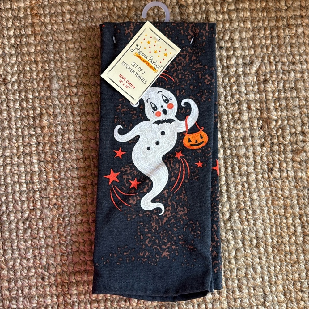Johanna‎ Parker Halloween Ghost Kitchen Towels Set of 2 NWT